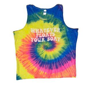 Whatever Floats Your Boat Rainbow Tie-dye Beach Tank Top 3XL Surfer Hippie